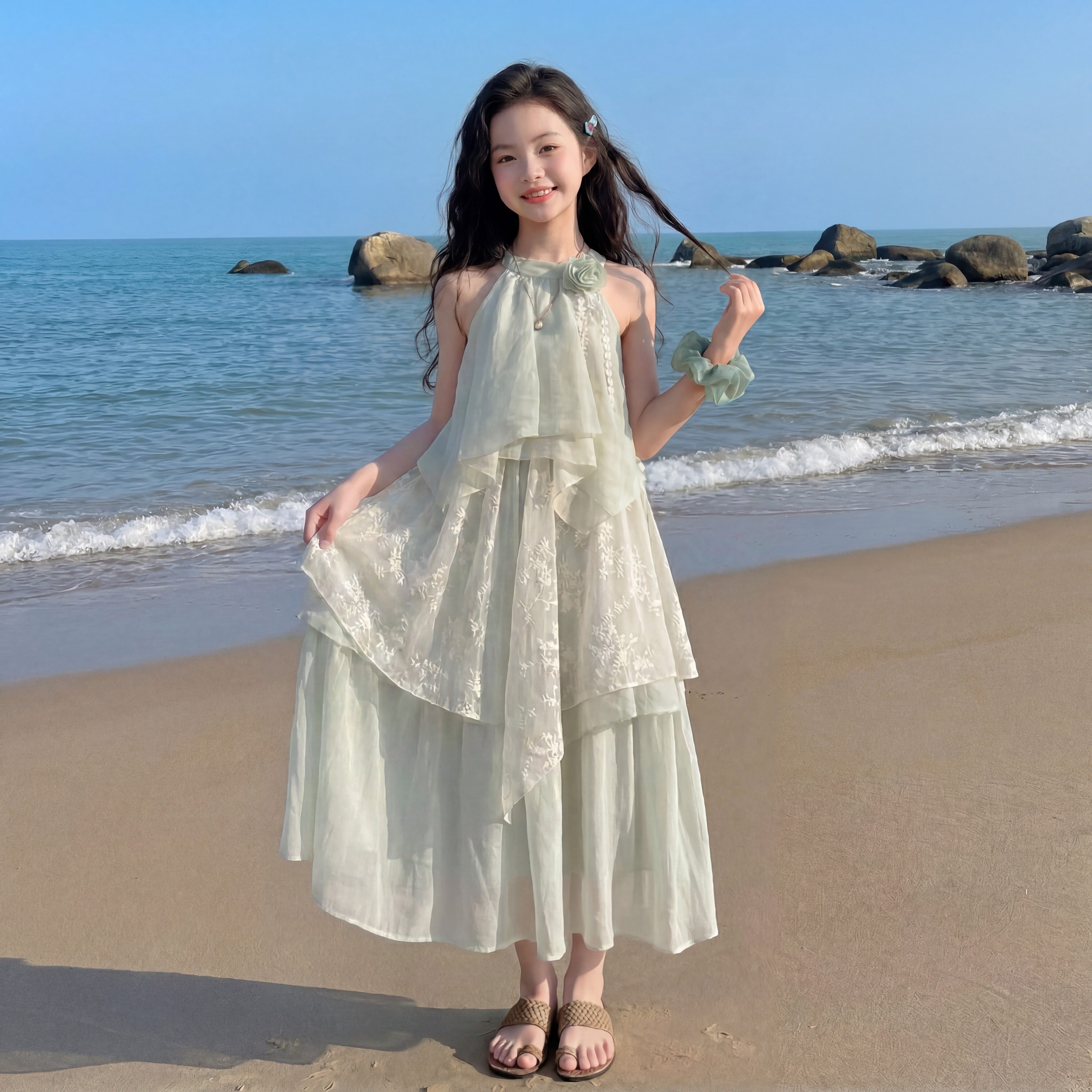 专柜正品儿童2026巨好看裙子夏季初中生女孩海边度假沙滩裙夏日薄