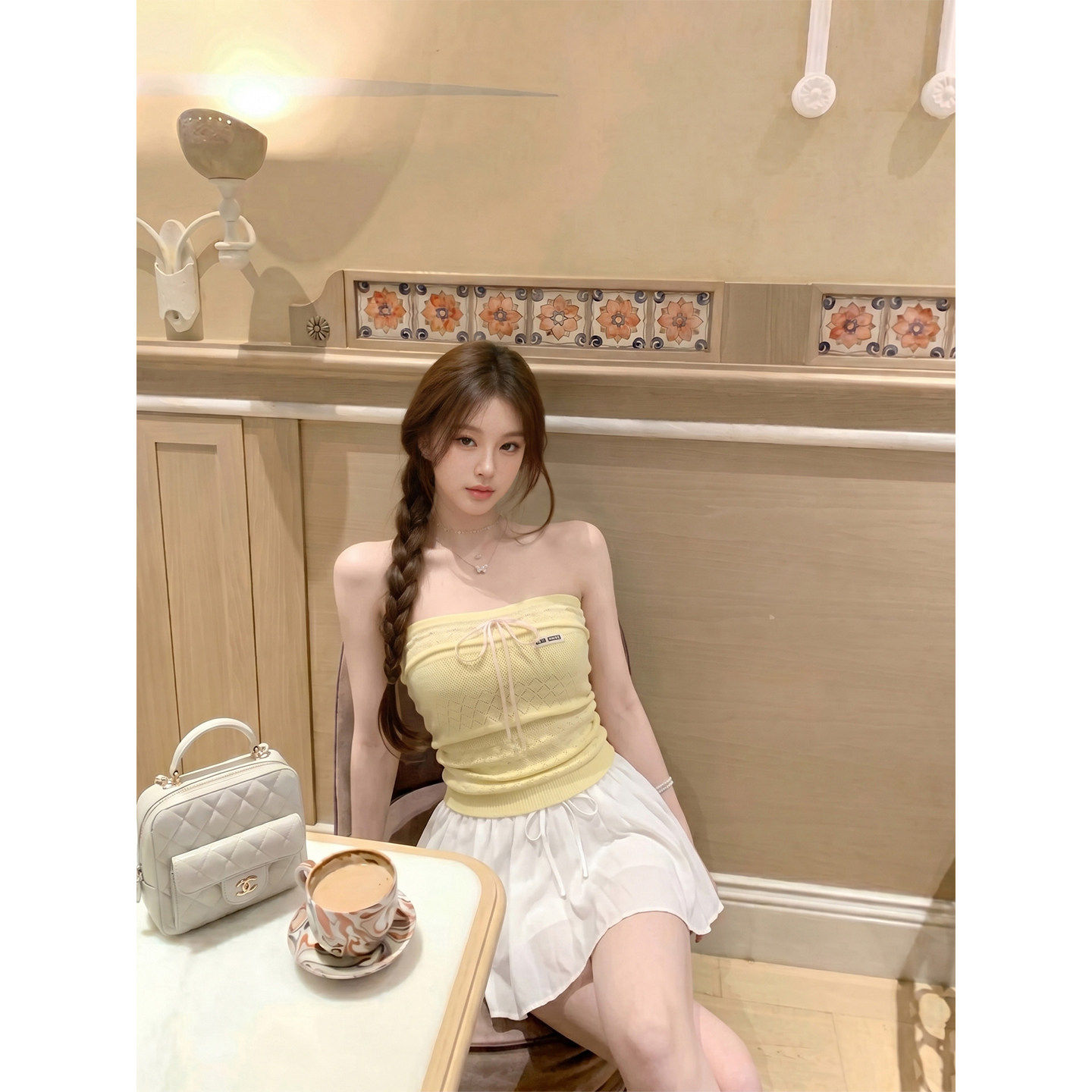专柜正品韩系针织抹胸背心女夏外穿辣妹短款修身显瘦露背无袖上衣