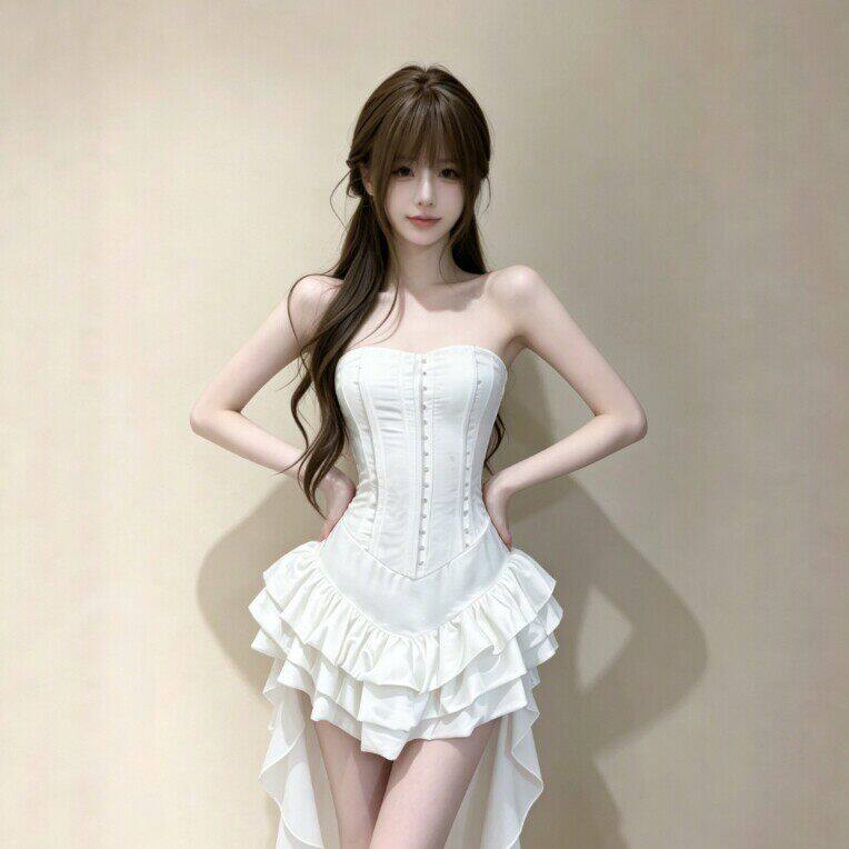 十三行正品法式小众独特超好看抹胸收腰显瘦连衣裙绝美不撞款蓬蓬