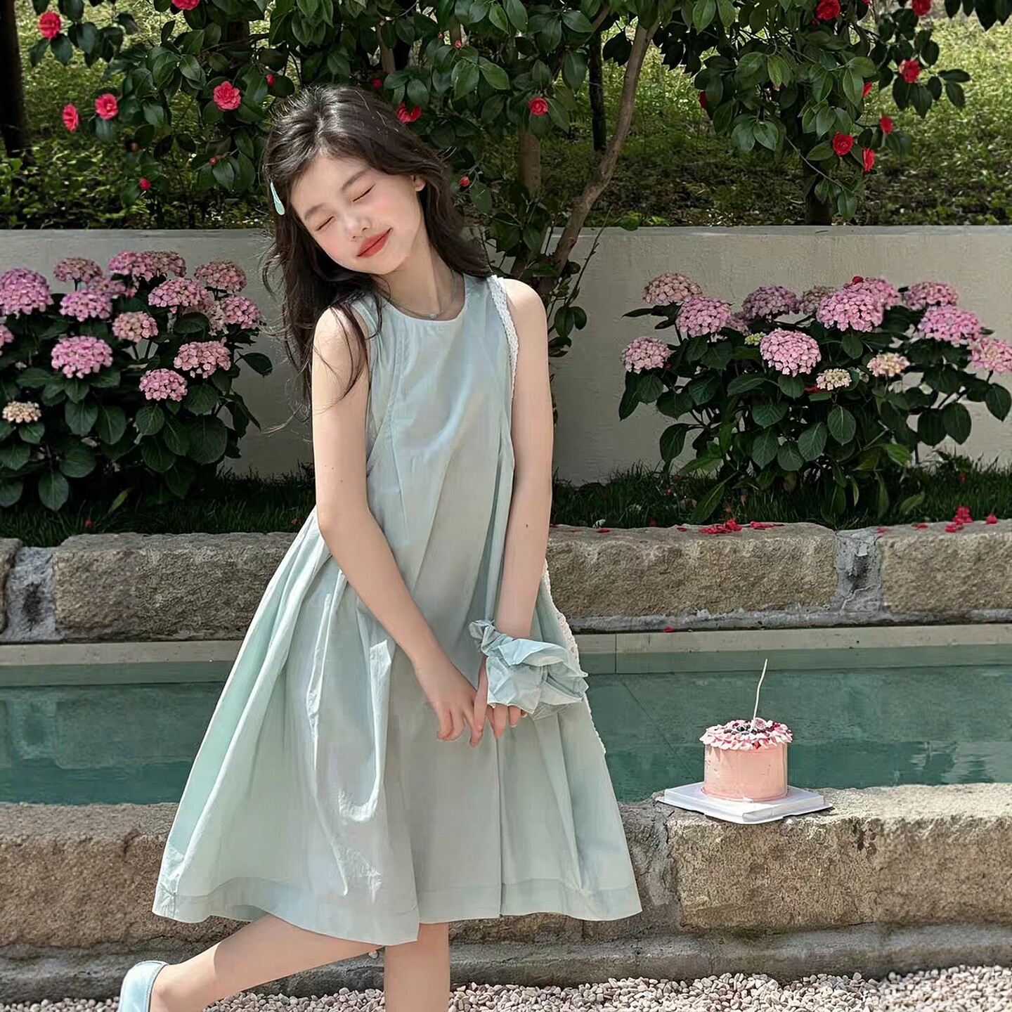 专柜正品女童夏季薄荷色背心连衣裙2026新款中大童洋气甜美清新度
