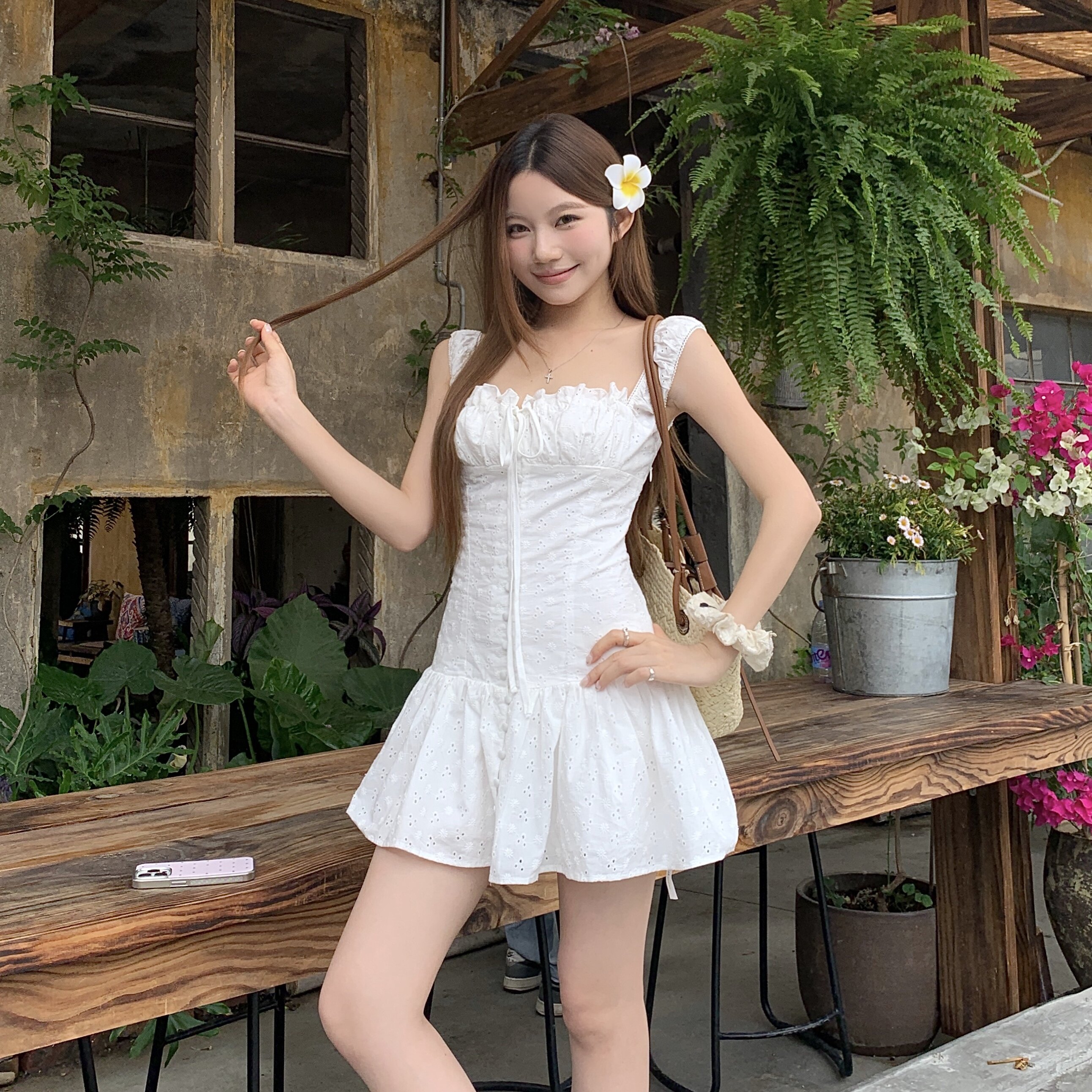 专柜正品白色吊带连衣裙女夏收腰气质高级感性感短裙纯欲辣妹裙子