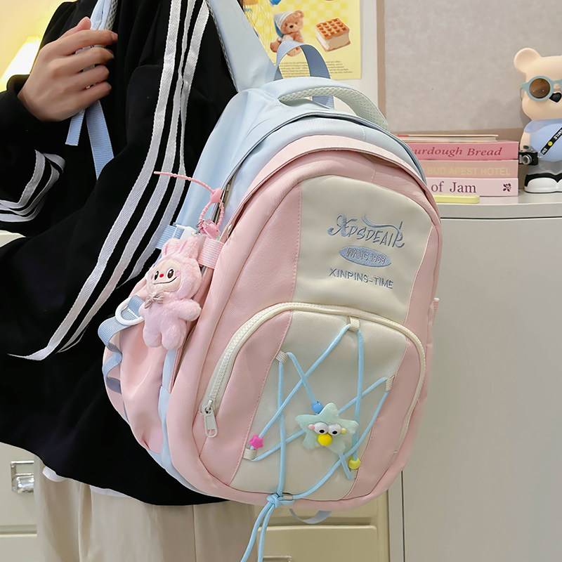 专柜正品高颜值日系书包女小学生ins小众拼色双肩包可爱软妹初中