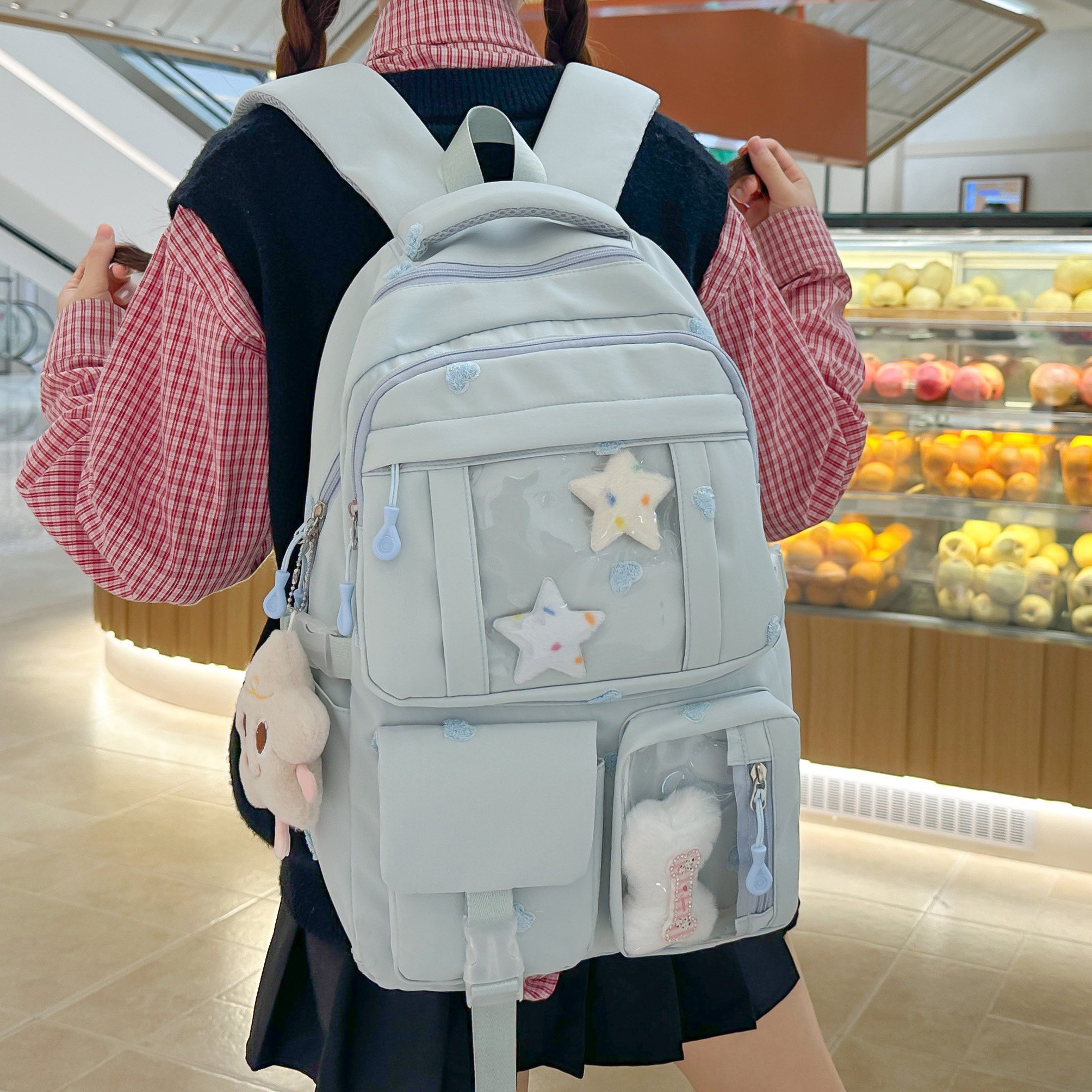 专柜正品小清新书包女韩版森系百搭透明痛包双肩包初中高中大学生