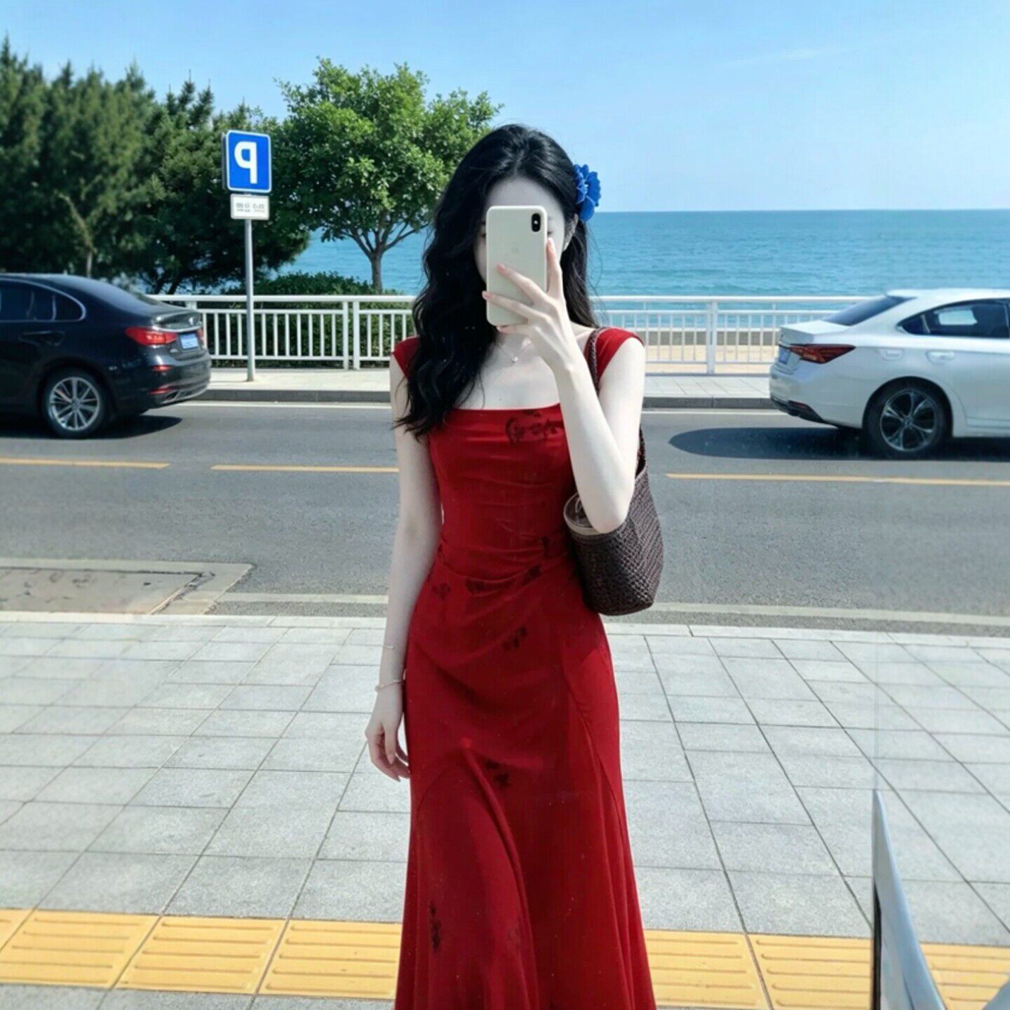 专柜正品复古独特超好看红色收腰修身包臀吊带裙漂亮绝美的连衣裙