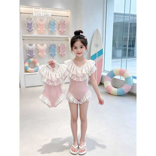 专柜正品泳衣女儿童2026新款夏季女童花边连体游泳衣女孩好看粉色