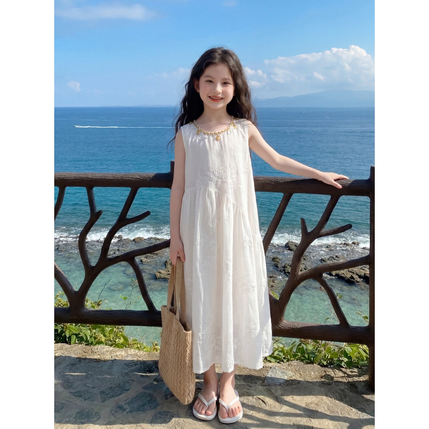专柜正品女童白色连衣裙2026新款儿童超好看吊带裙夏季薄款小女孩