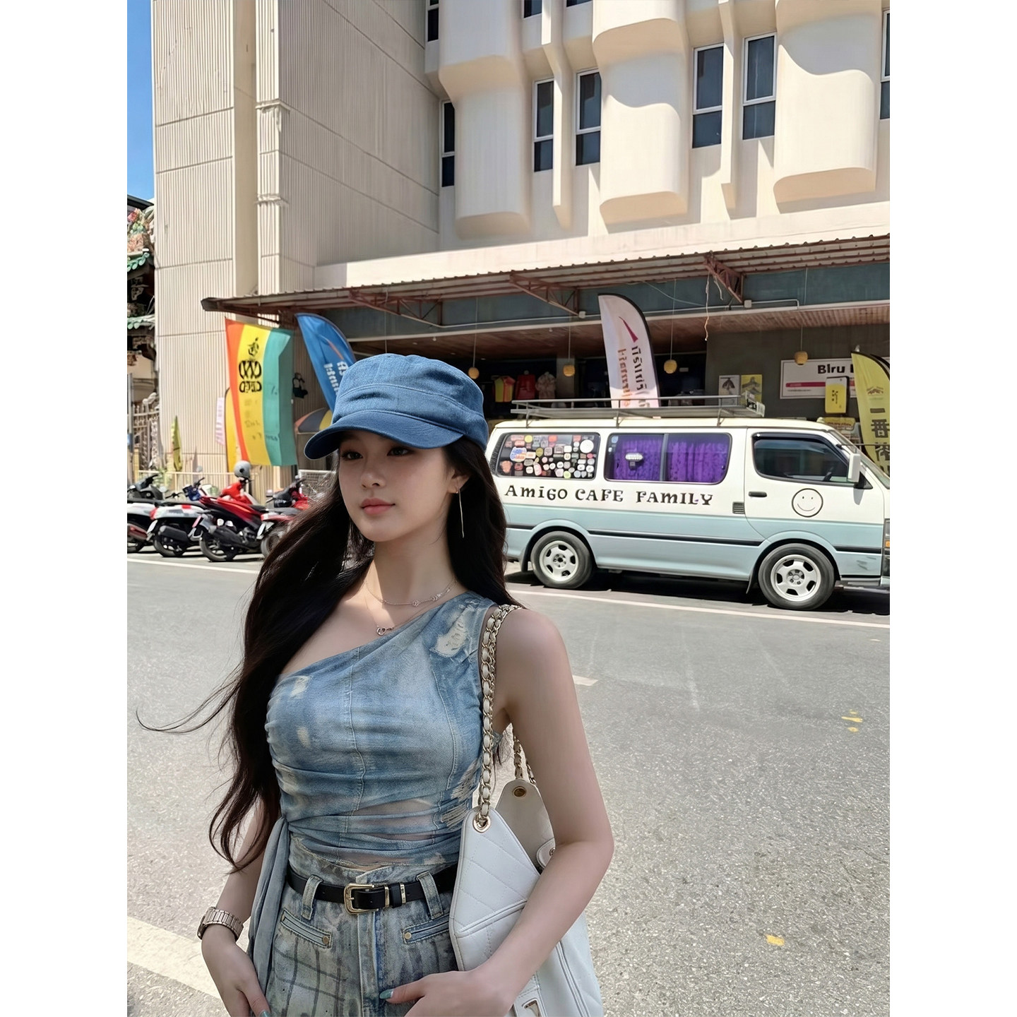 专柜正品美式辣妹背心衬衣女夏季设计感绑带收腰显瘦网纱无袖上衣