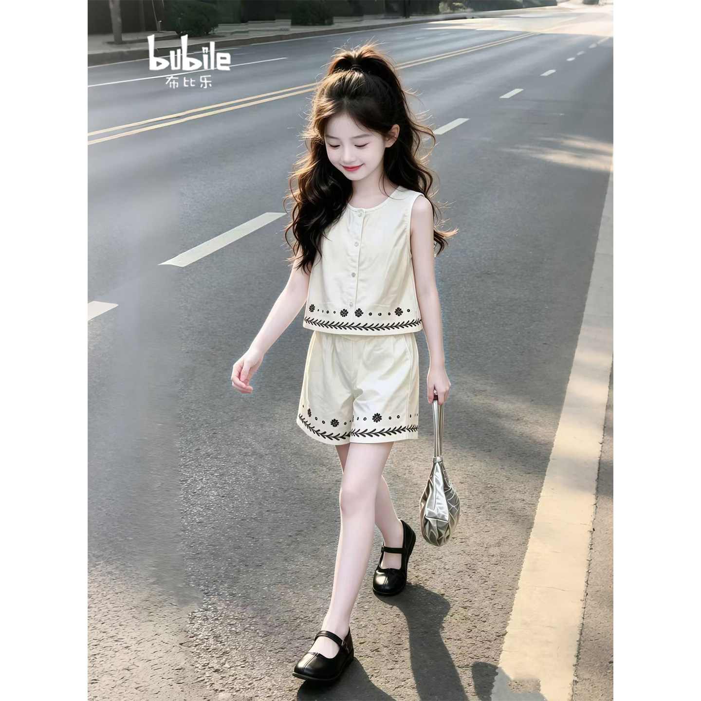 专柜正品女童夏套装2026新款儿童无袖背心宽松休闲短中大童独特漂