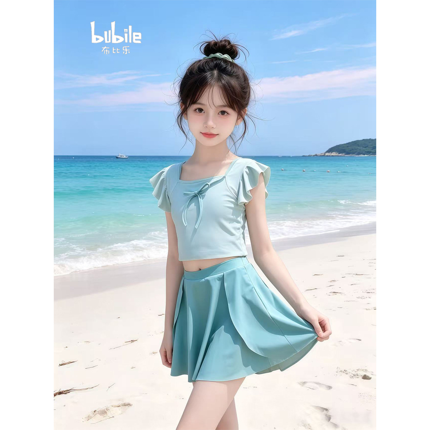 专柜正品女童泳衣2026新款甜美儿童分体游泳衣套装夏季女孩超好看