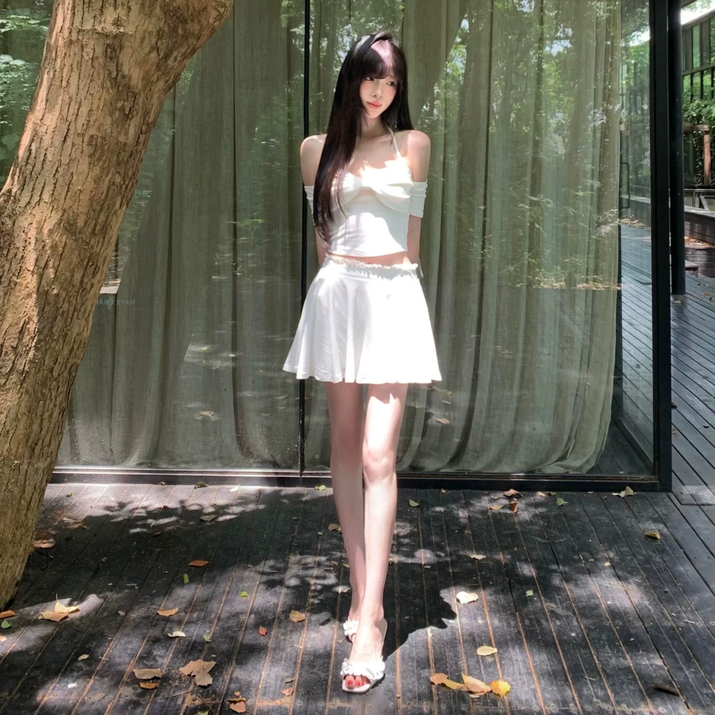 专柜正品温柔风独特超好看一字肩上衣半身裙两件套装小个子穿搭一