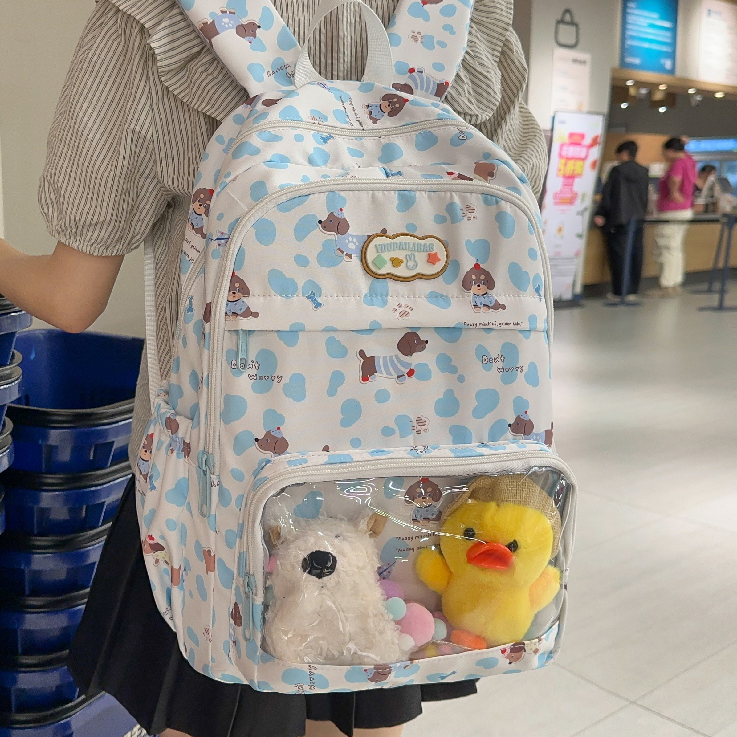 专柜正品可爱书包女日韩风可爱小狗斑点印花双肩包初中高中大学生