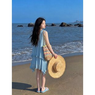 专柜正品女童裙子夏高级感2026新款初中生夏季绝美连衣裙女孩海边