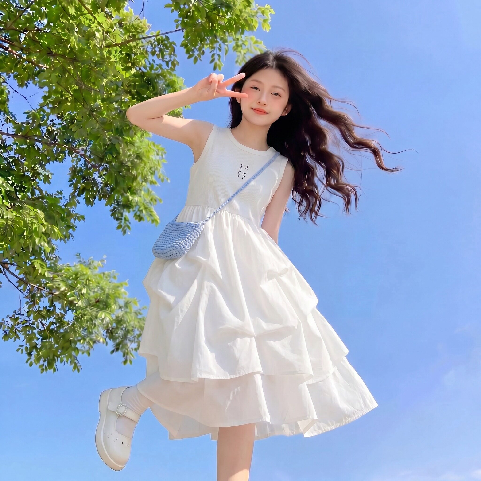 专柜正品女童白色连衣裙夏季2026新款儿童裙子高级感夏韩式风女大