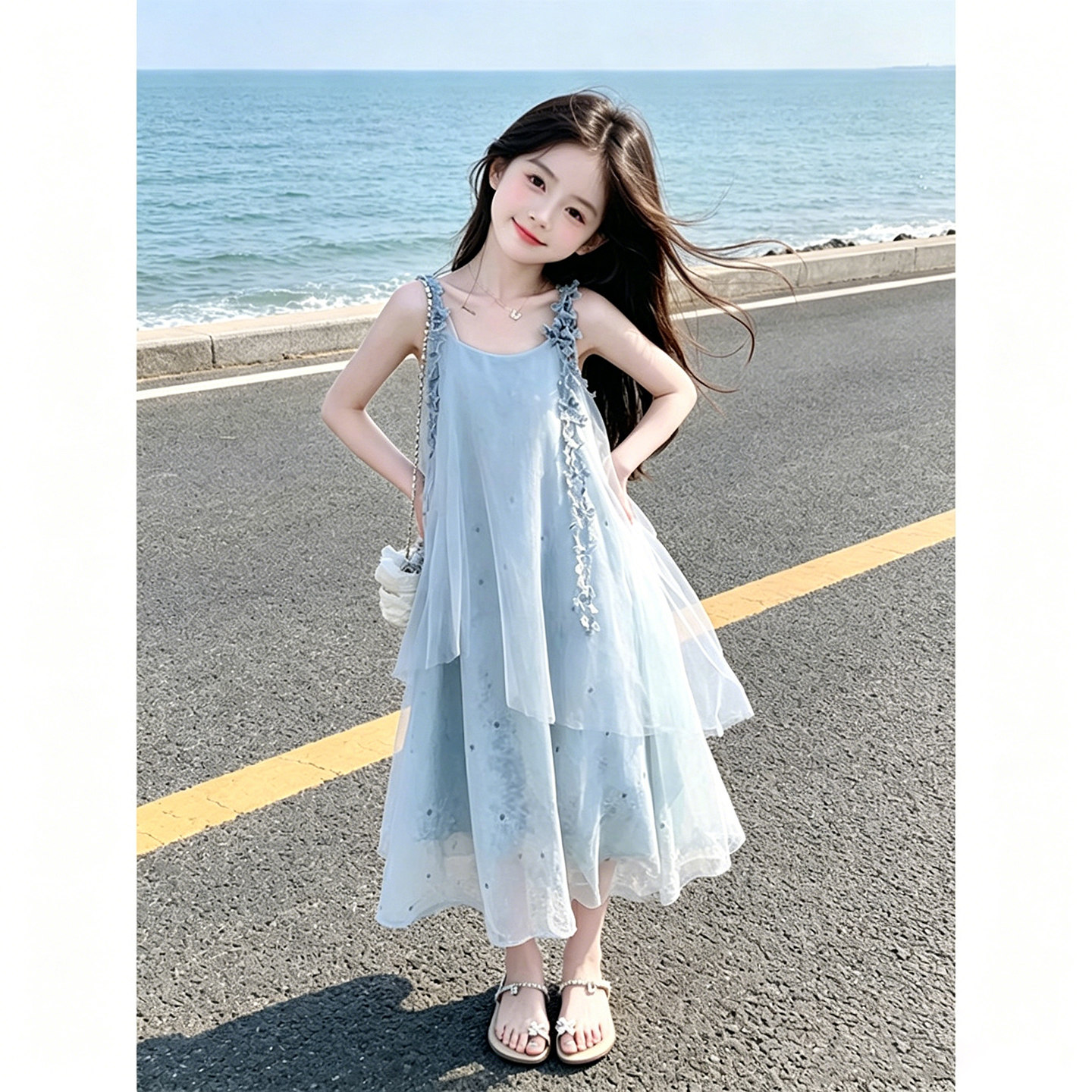 专柜正品儿童裙子女2026新款夏小女孩海边度假吊带裙夏日洋气超好