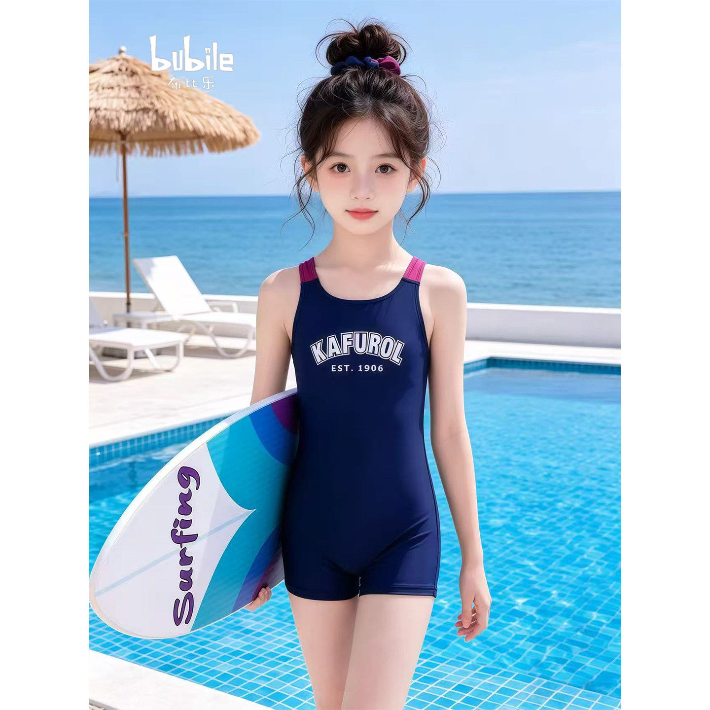 专柜正品泳衣女儿童2026新款女童连体游泳衣夏季女孩洋气好看字母