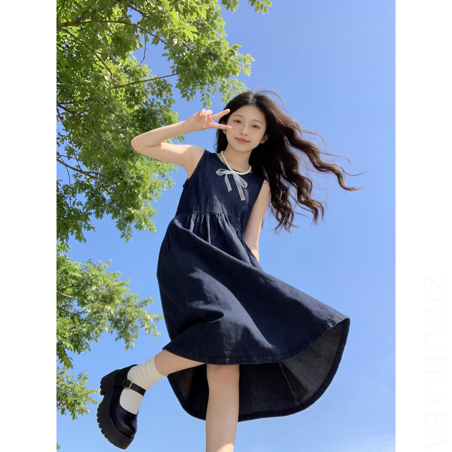 专柜正品初中生女士连衣裙2026新款夏季女大童女孩韩系莱赛尔软牛