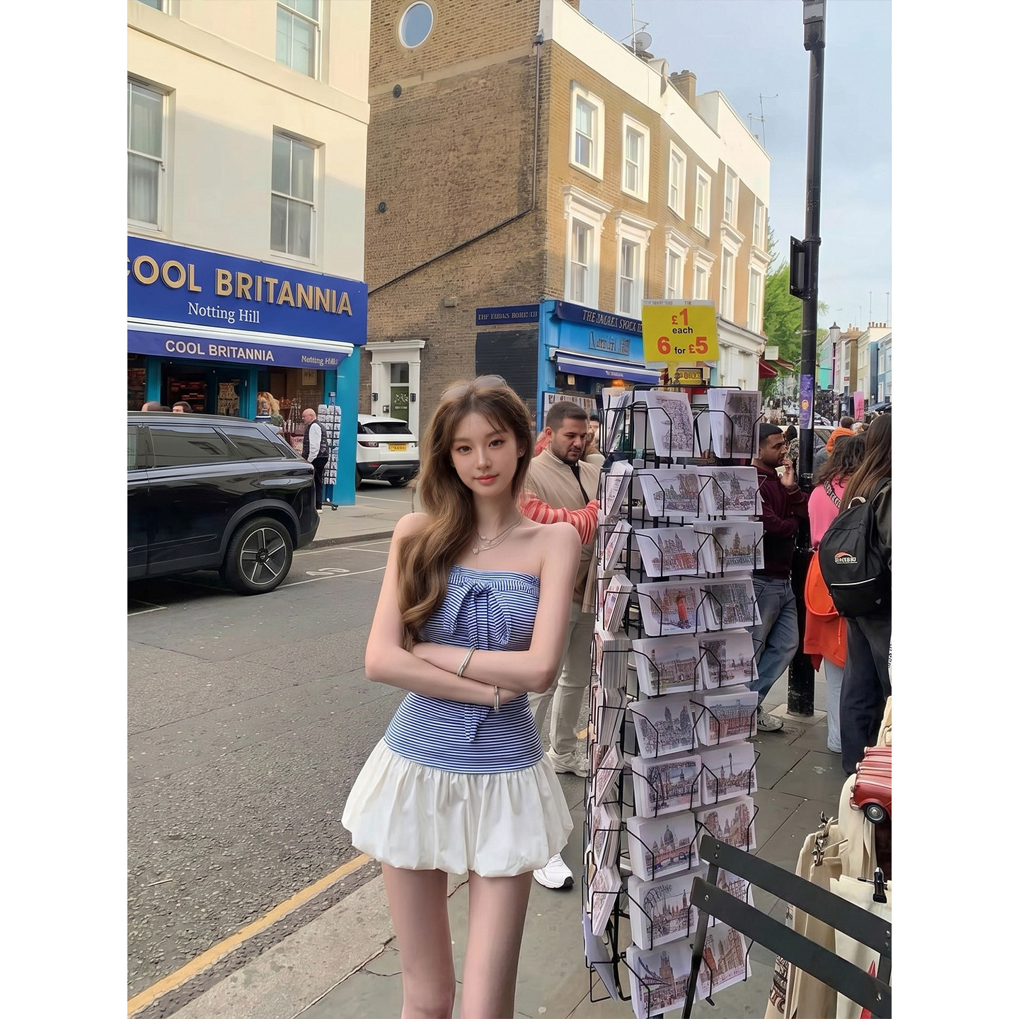 专柜正品韩系条纹抹胸连衣裙女夏季假两件辣妹收腰显瘦花苞短裙子