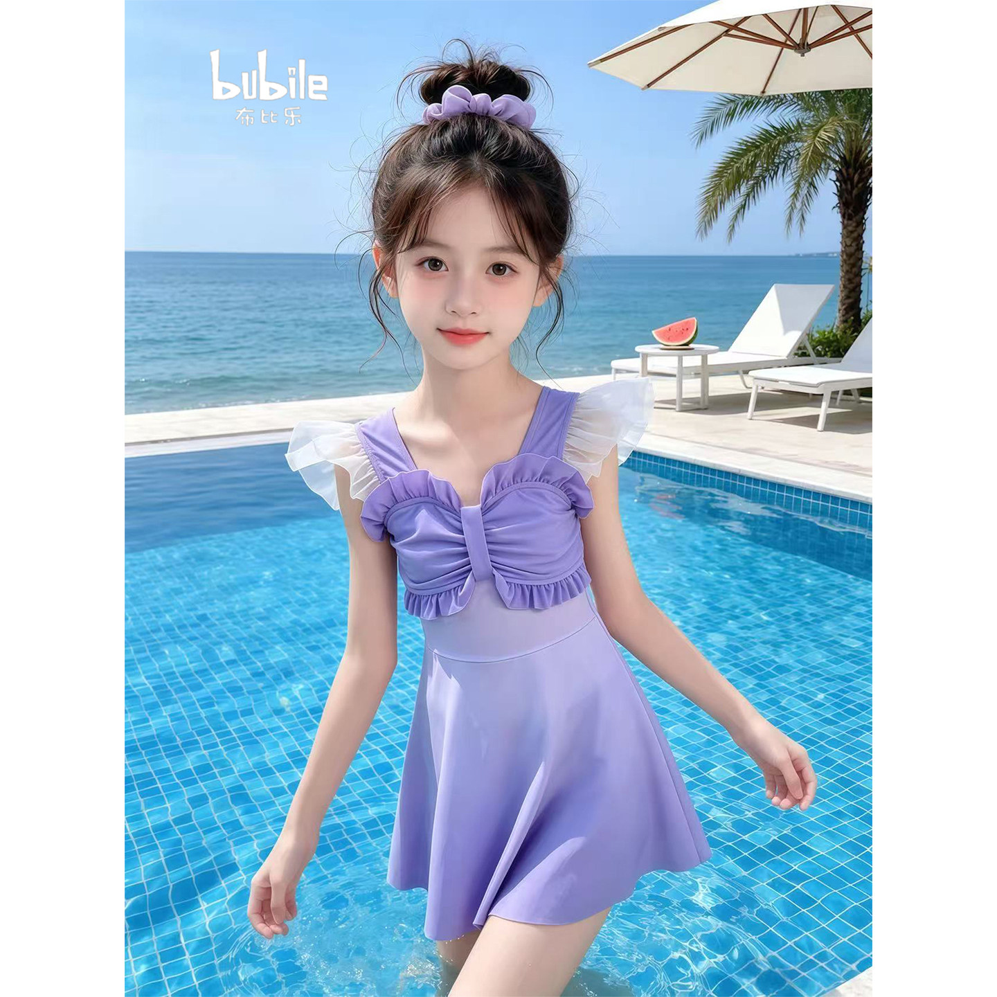 专柜正品女童泳衣2026新款儿童裙式连体游泳衣夏装女孩超好看夏季