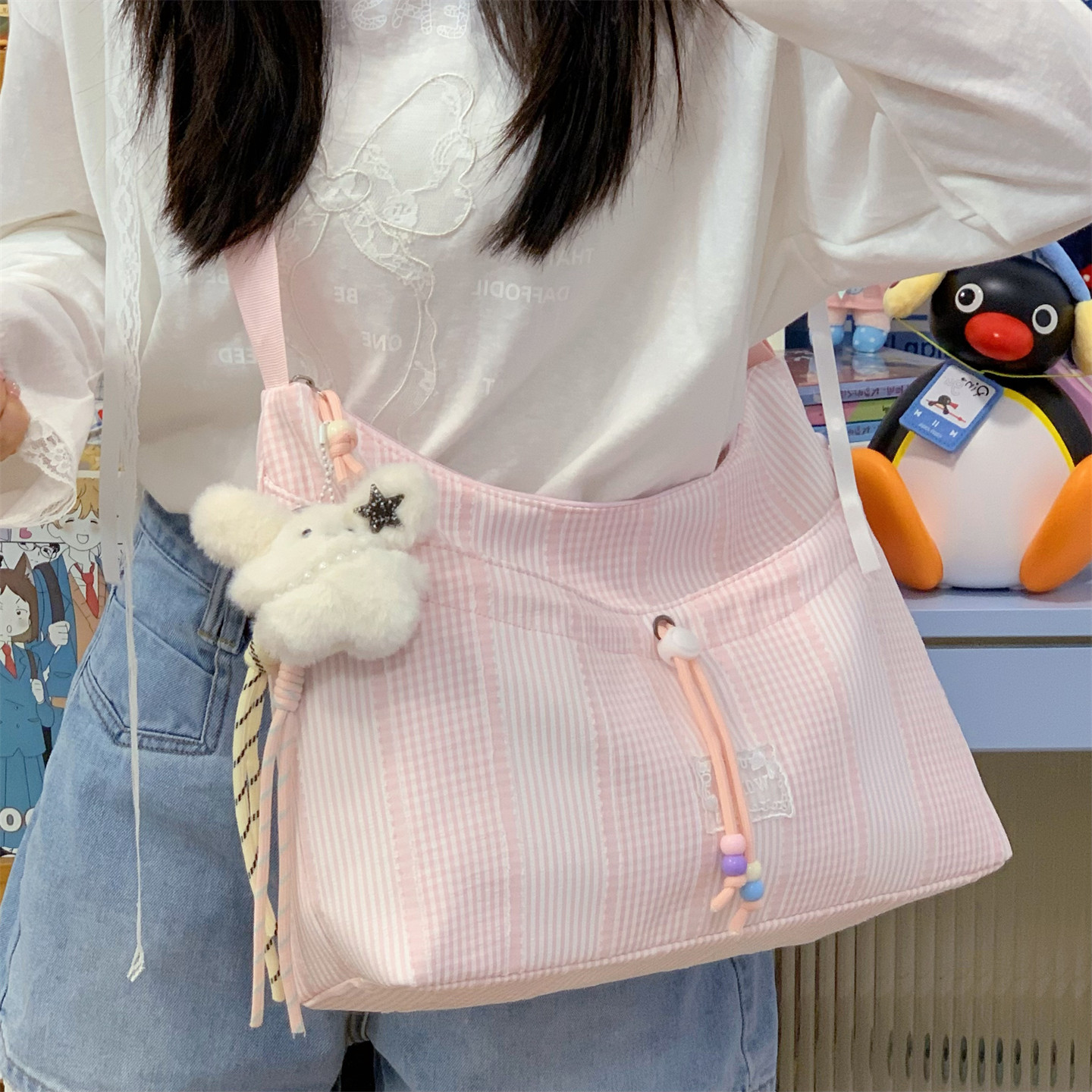 专柜正品补课包女大容量初中生女生单肩包斜跨包小学生上课手提百