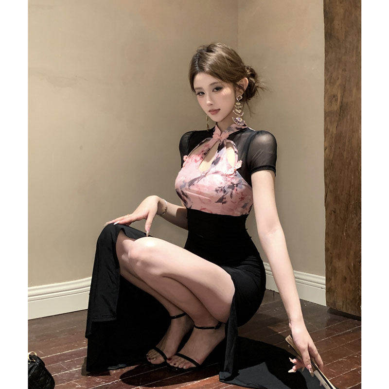 专柜正品新中式国风改良旗袍裙御姐独特绝美紧身包臀印花连衣裙20