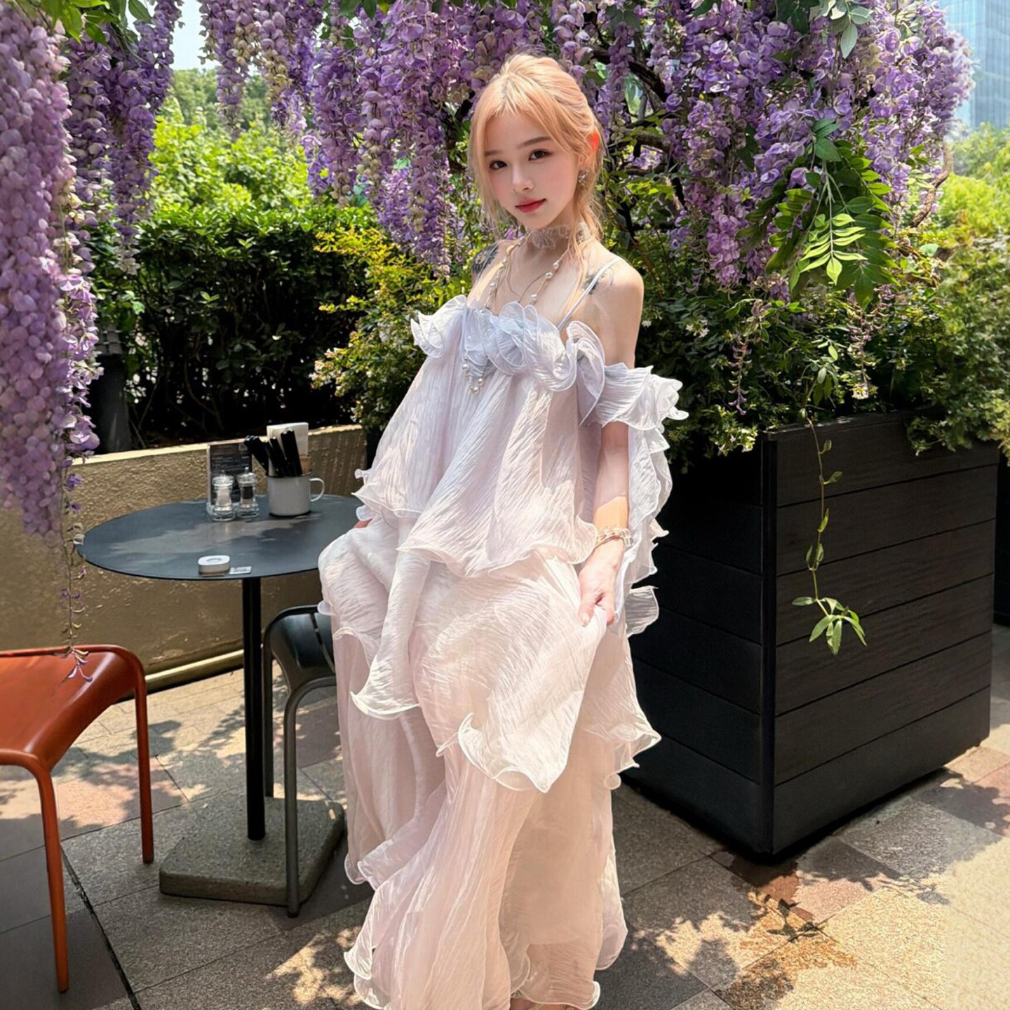 专柜正品旅游穿搭独特超好看的一字肩仙女连衣裙绝美漂亮仙女长裙
