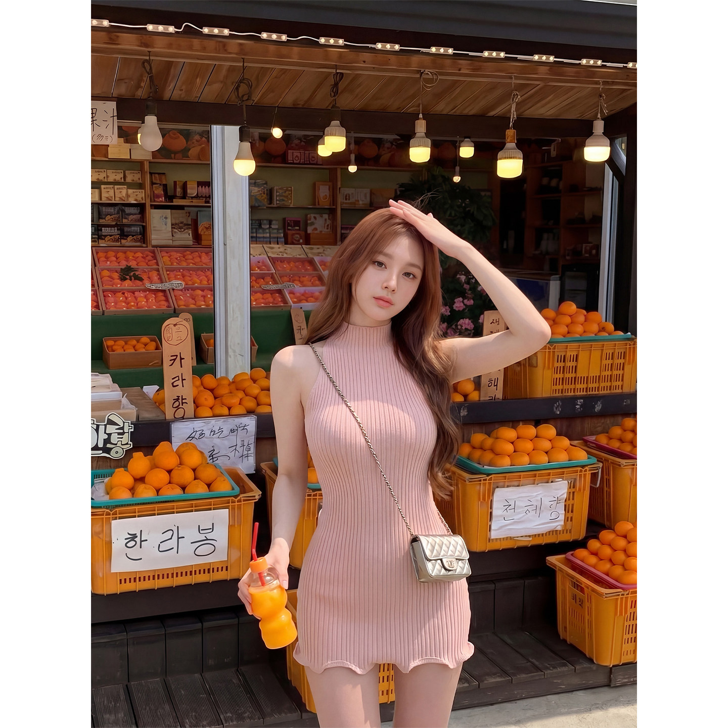 专柜正品纯欲风挂脖无袖连衣裙女夏季辣妹修身显瘦针织包臀短裙子