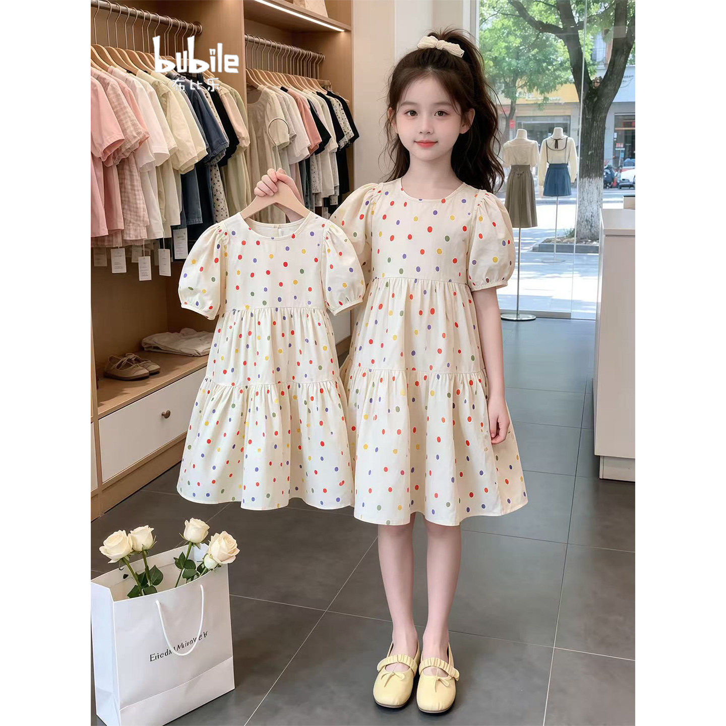 专柜正品女童连衣裙夏装2026新款儿童洋气波点裙子大童夏季漂亮韩