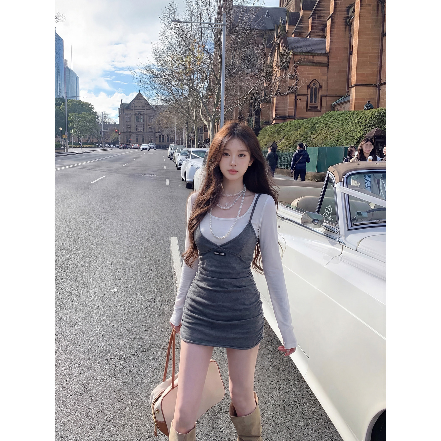 专柜正品韩系纯欲风吊带连衣裙女夏季打底上衣显瘦包臀短裙两件套