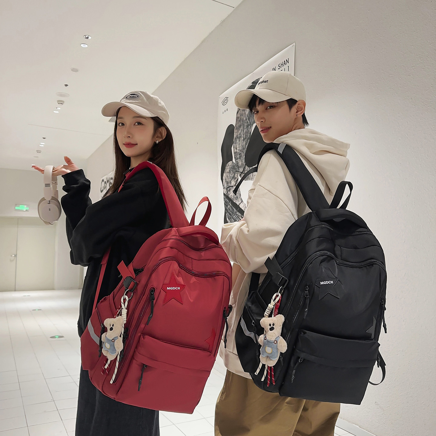 专柜正品书包女韩版ins工装风双肩包男女情侣大容量轻便大学生多