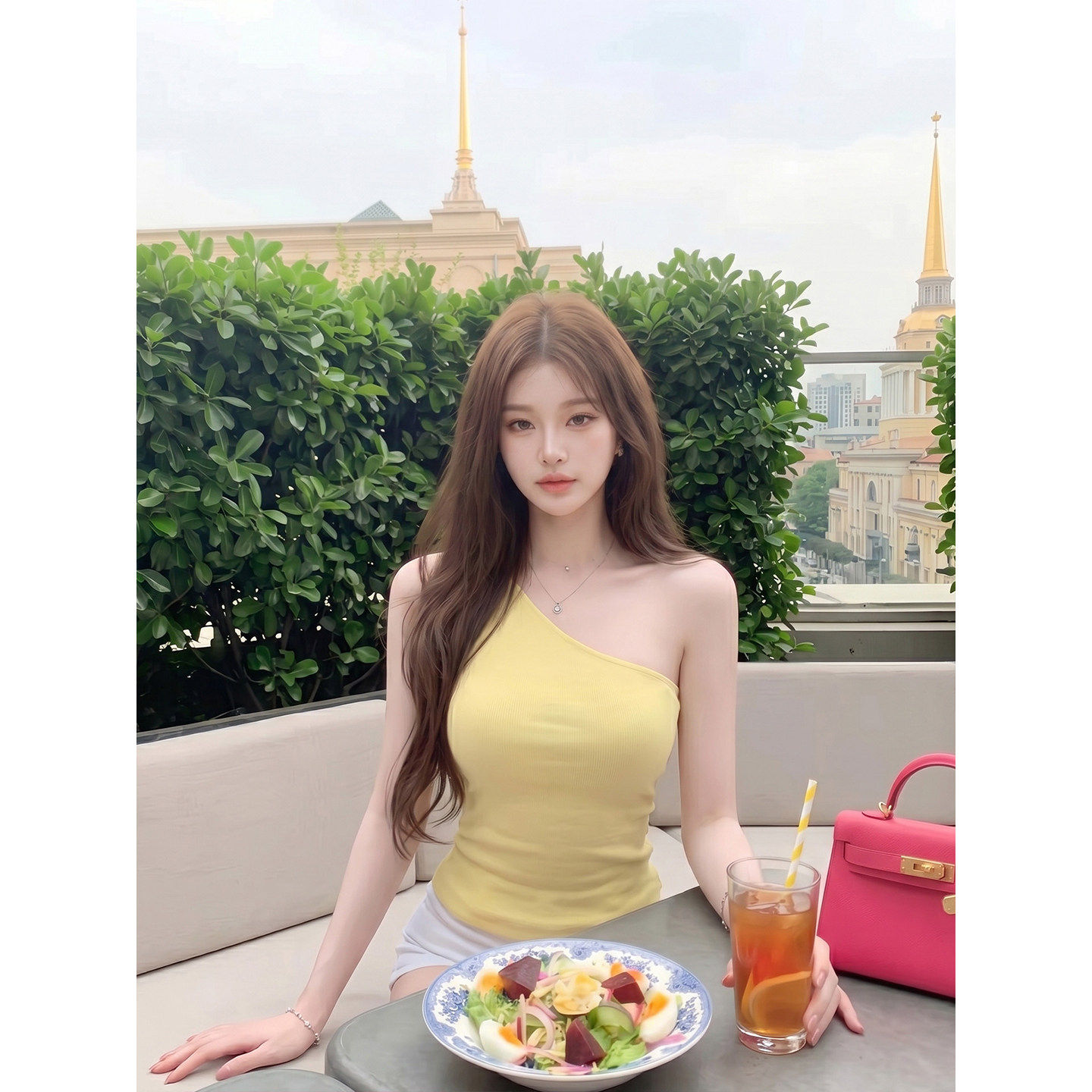 专柜正品辣妹单肩吊带背心女夏外穿纯欲风修身显瘦斜肩无袖小上衣