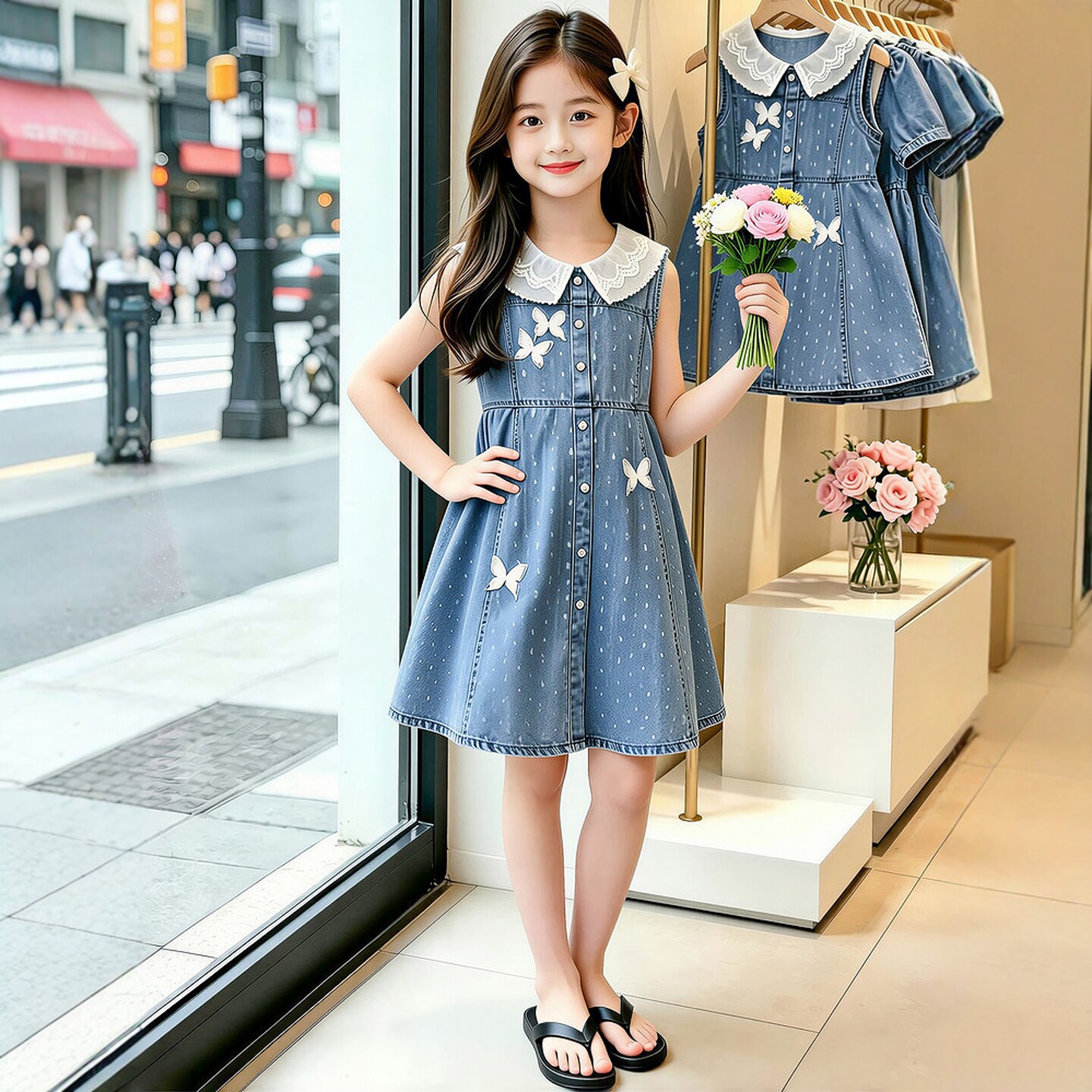 专柜正品女童夏季牛仔连衣裙2026新款小女孩漂亮时髦公主裙儿童裙