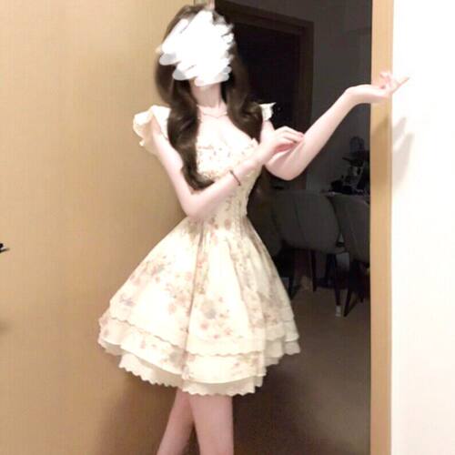 十三行正品法式温柔风甜美碎花收腰蓬蓬公主裙小个子穿搭巨好看连