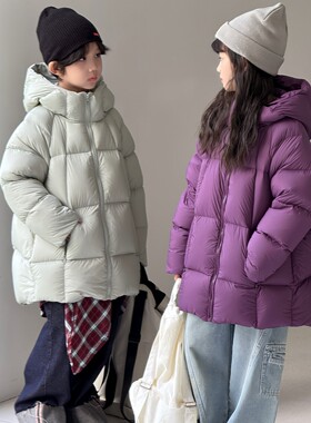 儿童羽绒服童装韩版新款男童女童大童中长款加厚连帽白鸭绒外套潮
