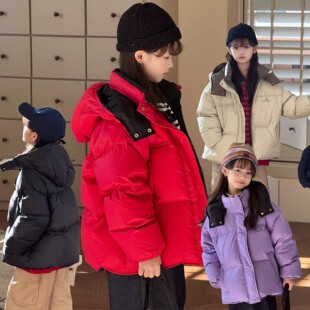儿童双面穿羽绒服韩版新款男女童中大童加厚连帽白鸭绒童装外套潮