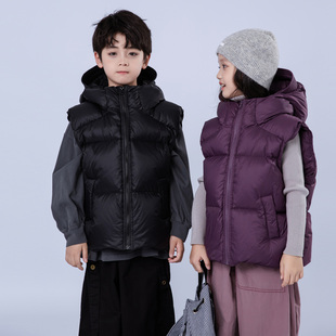 儿童羽绒马甲新款韩版短款男童女童中大童白鸭绒外套连帽坎肩背心