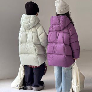 儿童中长款羽绒服韩版冬季新款男童女童中大童加厚连帽白鸭绒外套