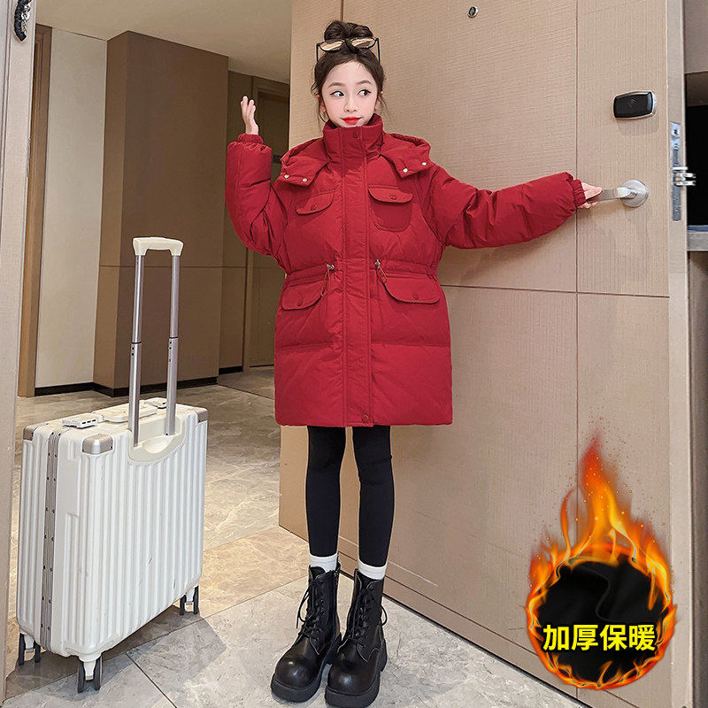 女大童羽绒棉服冬装2025新款洋气女孩加厚棉袄网红中长款收腰棉衣,女装/女士精品,真丝上装,淘宝优惠券,粉丝福利购,淘宝优惠卷