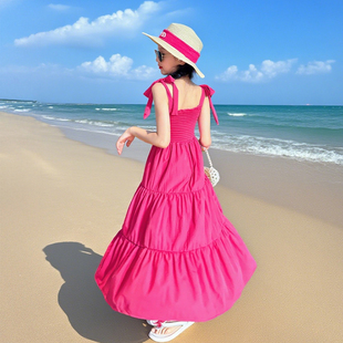 度假沙灘裙兒童夏裝 海邊裙子 女大童夏季 女童吊帶連衣裙夏2025新款