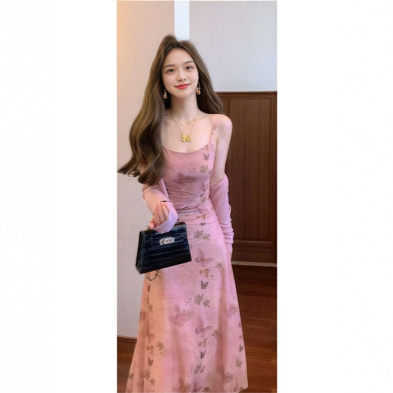 专柜高端2026夏日温柔甜美小裙子法式超好看印花吊带连衣裙开衫气