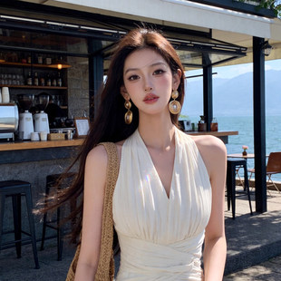 专柜高端【美神降临】桃花皱感缎面绝美及地气质收腰连衣裙漂亮出