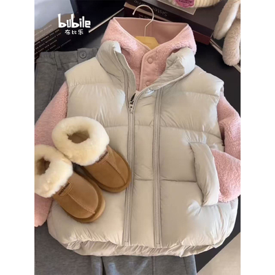 女童马甲2025新款冬装白鸭绒羽绒服背心立领泡芙冬季保暖云朵外套