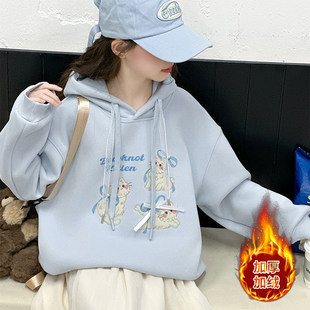 加绒连帽卫衣女童2025新款儿童初中生一体绒上衣女孩大童加厚冬装