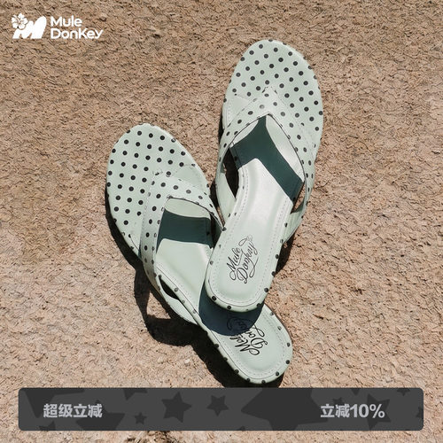 多嘴驴Donkey波点粗跟凉拖鞋