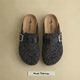 平底穆勒鞋 多嘴驴Donkey毛毡勃肯鞋 女复古绒面皮带扣包头半拖鞋 男
