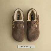 多嘴驴Donkey灰色加绒勃肯鞋 厚底保暖雪地靴百搭毛毛鞋 女冬季 棉鞋