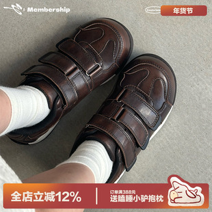 多嘴驴Donkey棕色德训鞋女厚底大头鞋魔术贴透气板鞋运动休闲鞋