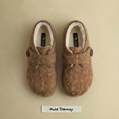 多嘴驴Donkey棕色毛毛鞋 慵懒毛绒勃肯鞋 女加绒冬季 雪地靴增高棉鞋
