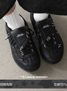 多嘴驴Donkey王橹杰同款黑色亚比鞋女夏季翻盖朋克板鞋运动德训鞋