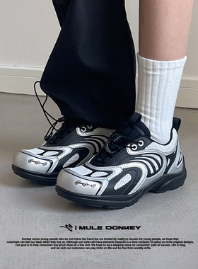 多嘴驴Donkey厚底休闲鞋女运动鞋百搭老爹鞋男春季登山银黑赛车鞋