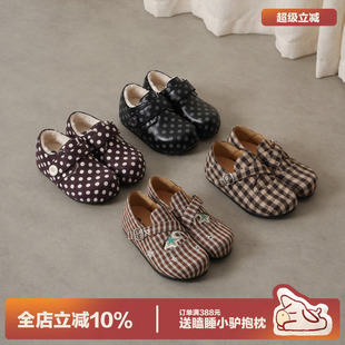 保暖小众厚底增高棉鞋 女冬季 多嘴驴Donkey黑色波点加绒全包勃肯鞋